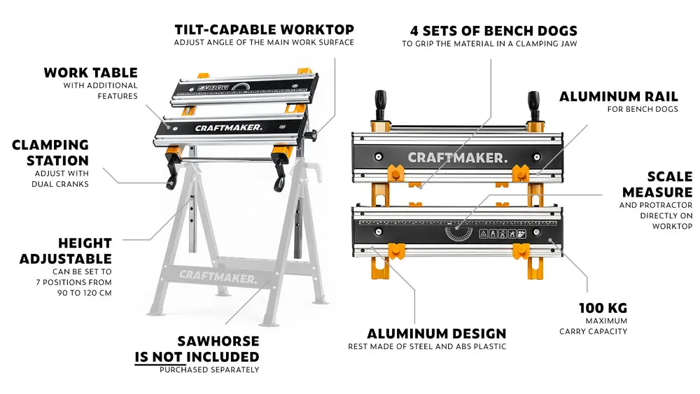 CRAFTMAKER Tilt & Rise multifunktionsskiva för Craftmaker 4-i-1  Workbench