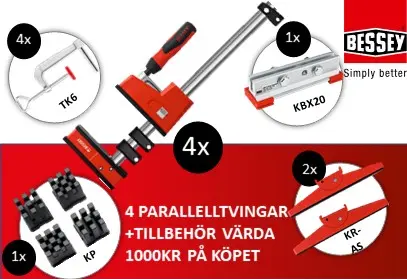 Bessey K-body REVO-SET med tillbehör. 1000mm Kampanj