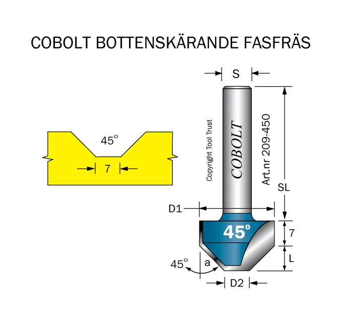 Bottenskärande plan och fasfräs 45º