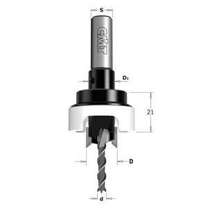 CMT Planförsänkare set HW Z=2, 90° kompett Ø5,0/Ø15 S=10 inkl borr & stoppring