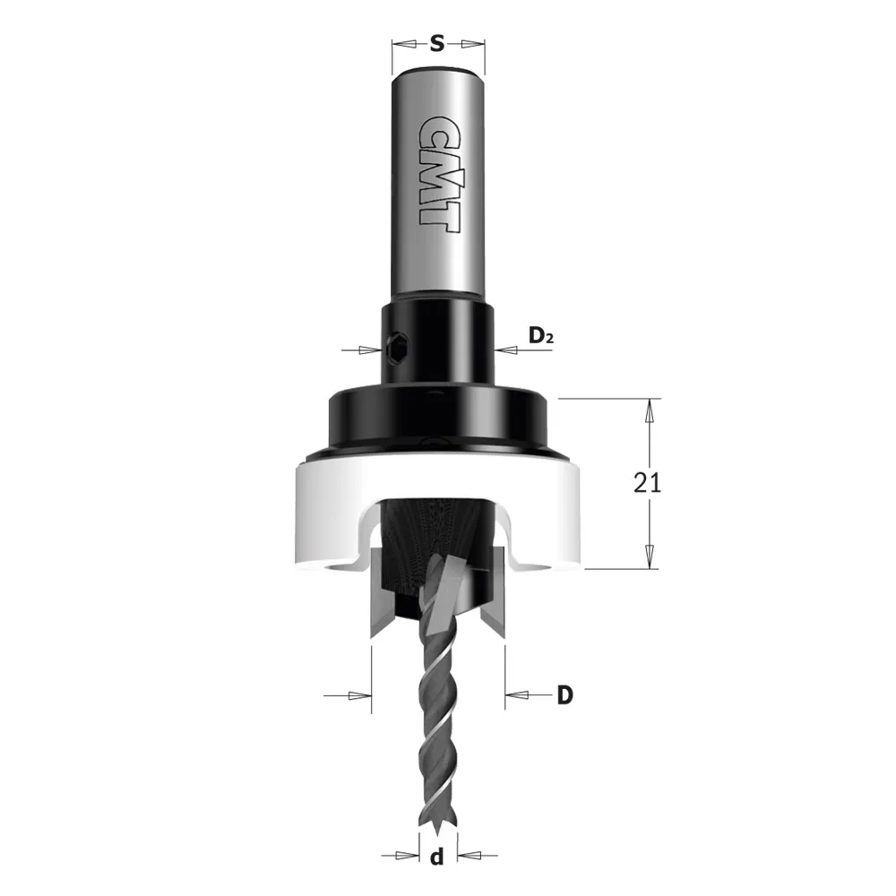 CMT Planförsänkare set HW Z=2, 90° kompett Ø6,0/Ø15 S=10 inkl borr & stoppring