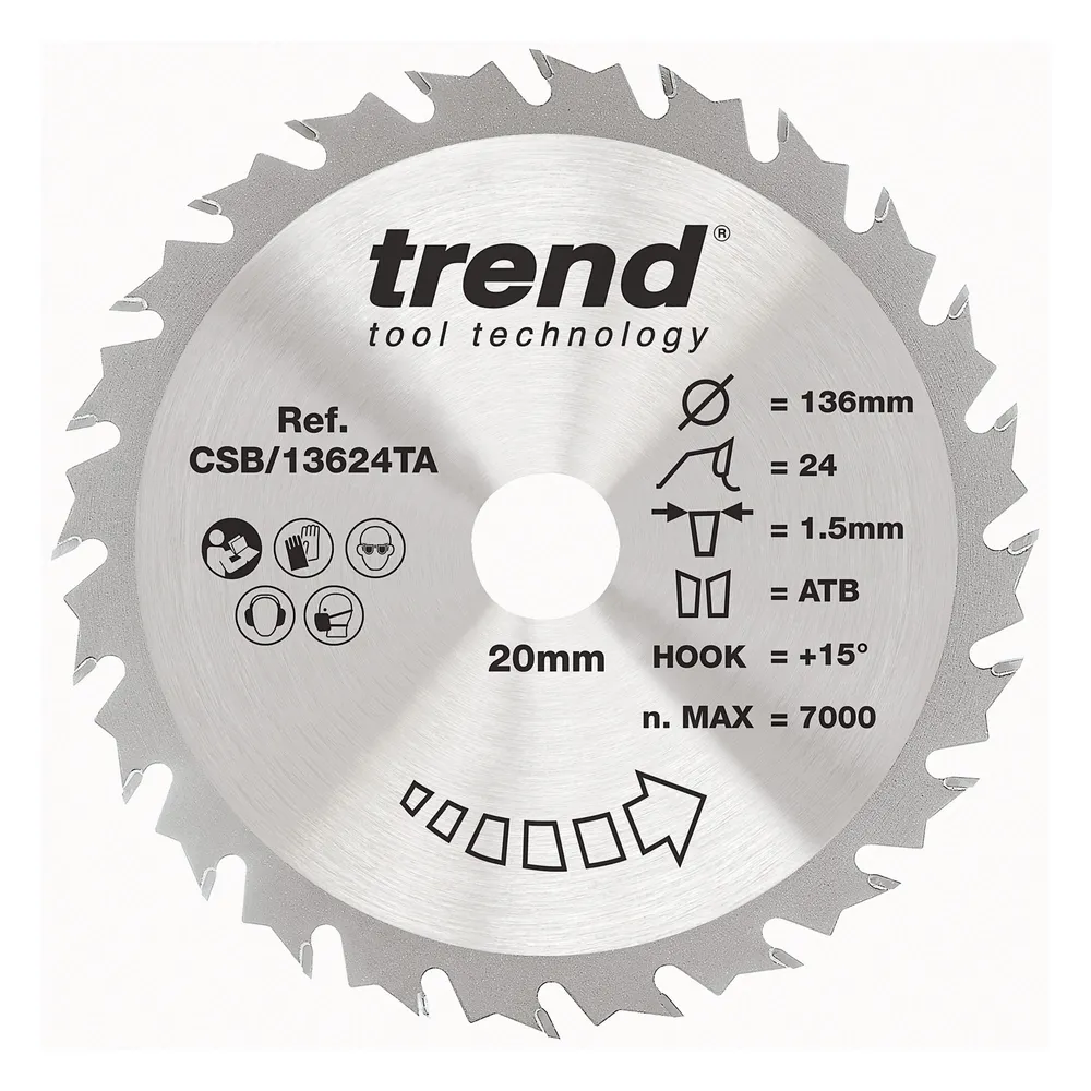 Trend Trä- Batteri- Cirkelsågsklinga 136mm x 20mm x 24T