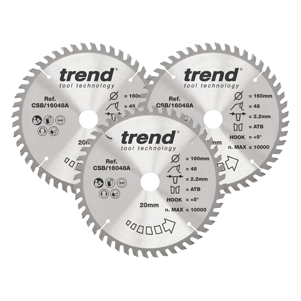 Trend Trä- Cirkelsågsklinga 160mm x 20mm x 48T, 3 x CSB/16048A Set