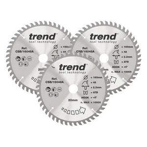 Trend Trä- Cirkelsågsklinga 160mm x 20mm x 48T, 3 x CSB/16048A Set