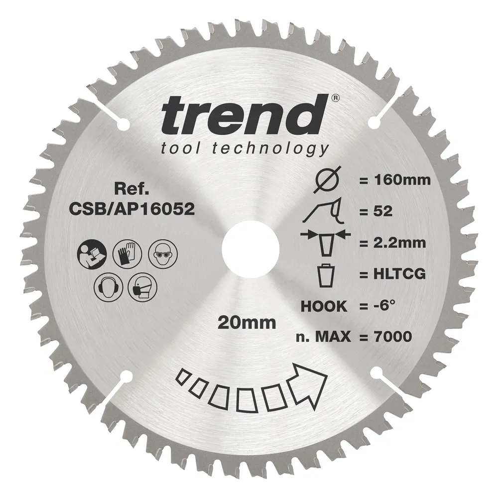 Trend Aluminium/Plastic Circular Saw Blade 160mm x 20mm x 52T
