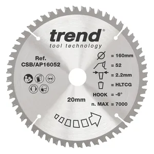 Trend Aluminium/Plastic Circular Saw Blade 160mm x 20mm x 52T