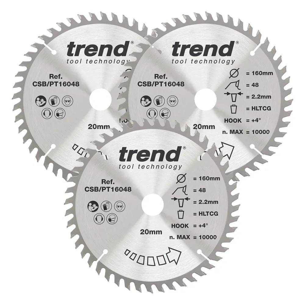 Trend laminat/HPL- Cirkelsågsklinga 160mm x 20mm x 48T, 3 x CSB/PT16048 Set