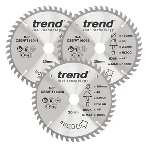 Trend laminat/HPL- Cirkelsågsklinga 160mm x 20mm x 48T, 3 x CSB/PT16048 Set