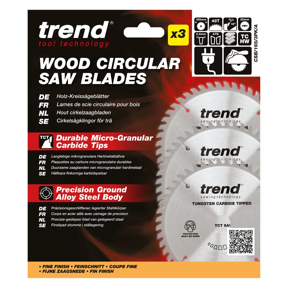 Trend Trä- Cirkelsågsklinga 165mm x 20mm x 48T, 3 x CSB/16548B Set