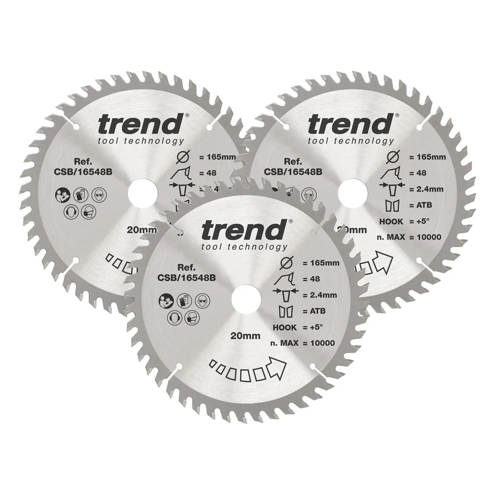 Trend Trä- Cirkelsågsklinga 165mm x 20mm x 48T, 3 x CSB/16548B Set