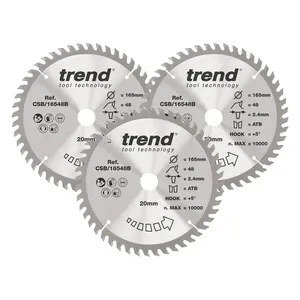 Trend Trä- Cirkelsågsklinga 165mm x 20mm x 48T, 3 x CSB/16548B Set