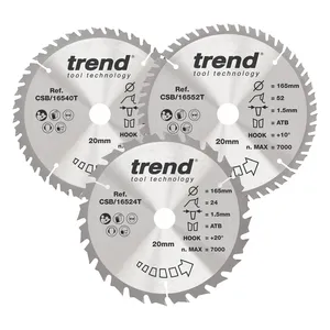 Trend Trä- Batteri- Cirkelsågsklinga 165mm x 20mm x 24/40/52T, 1 x CSB/16524T, 1 x CSB/16540T, 1 x CSB/16552T Set