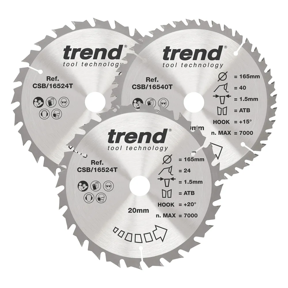Trend Trä- Batteri- Cirkelsågsklinga 165mm x 20mm x 24/40T, 2 x CSB/16524T, 1 x CSB/16540T Set