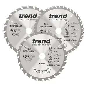 Trend Trä- Batteri- Cirkelsågsklinga 165mm x 20mm x 24/40T, 2 x CSB/16524T, 1 x CSB/16540T Set