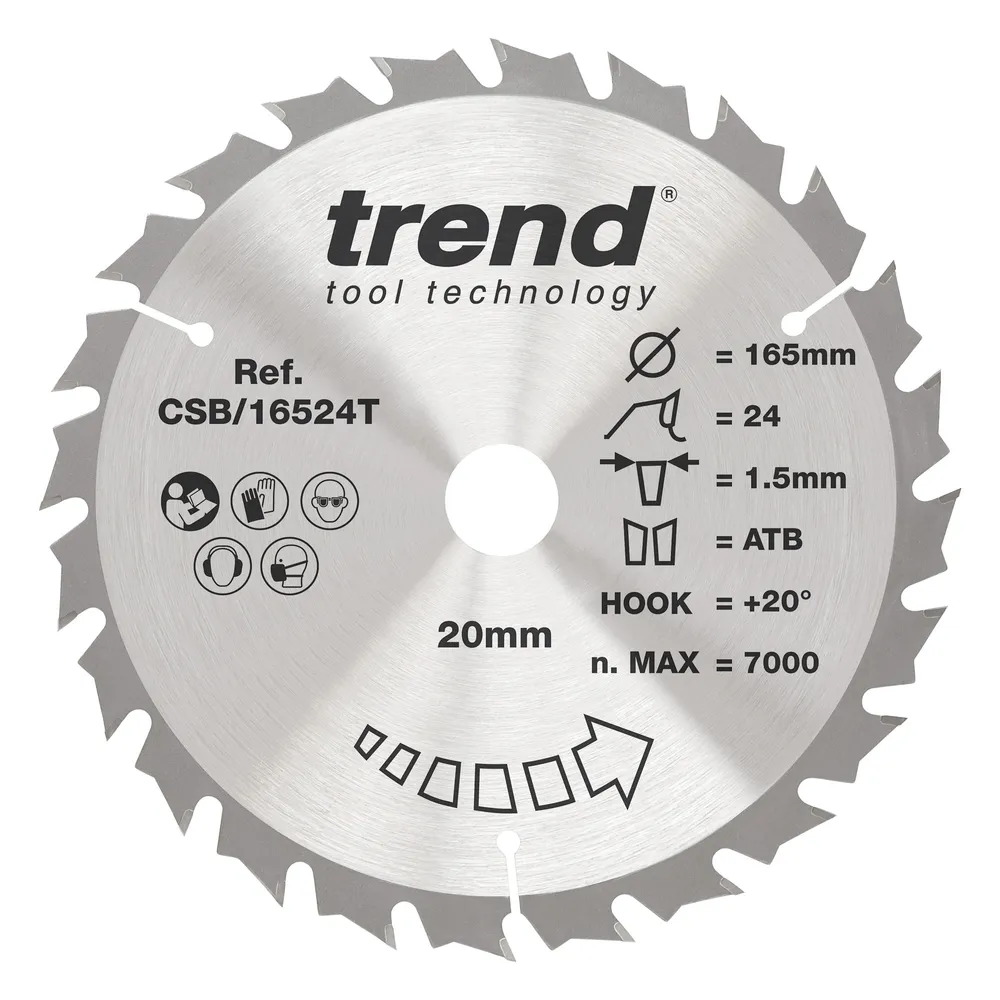 Trend Trä- Batteri- Cirkelsågsklinga 165mm x 20mm x 24T