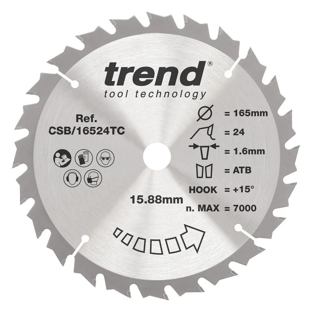 Trend Trä- Batteri- Cirkelsågsklinga 165mm x 15.88mm x 24T