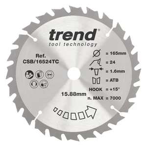 Trend Trä- Batteri- Cirkelsågsklinga 165mm x 15.88mm x 24T