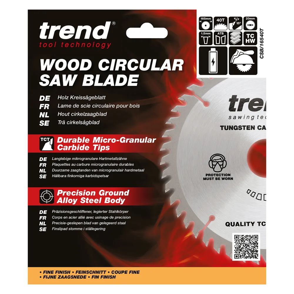 Trend Trä- Batteri- Cirkelsågsklinga 165mm x 20mm x 40T