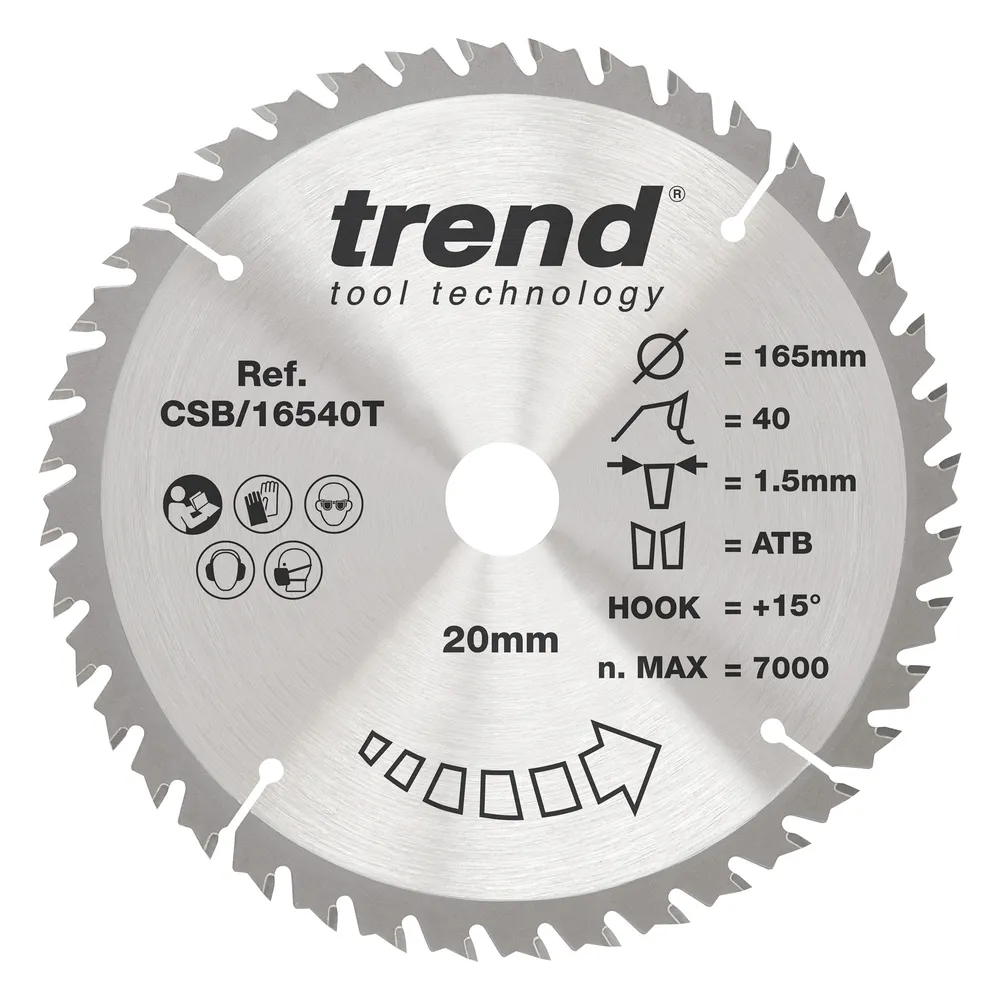 Trend Trä- Batteri- Cirkelsågsklinga 165mm x 20mm x 40T