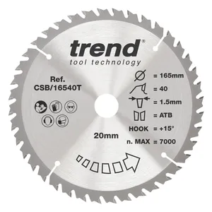 Trend Trä- Batteri- Cirkelsågsklinga 165mm x 20mm x 40T