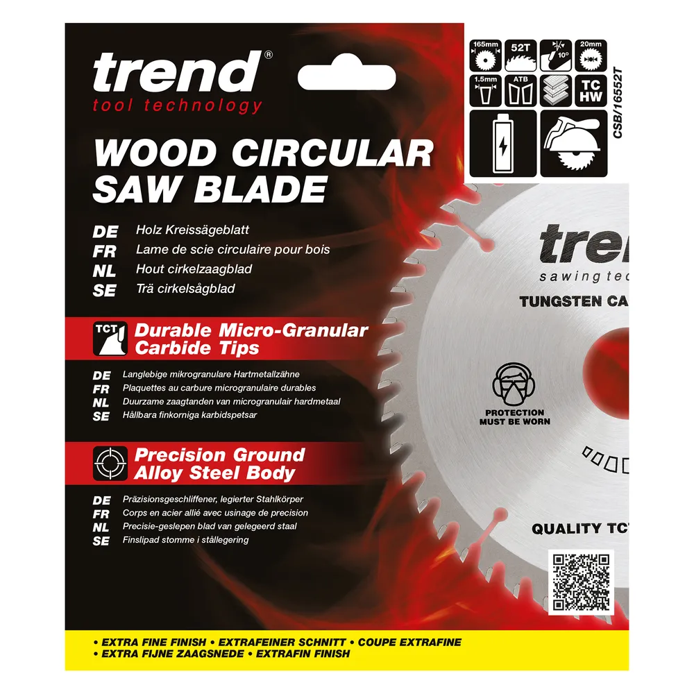 Trend Trä- Batteri- Cirkelsågsklinga 165mm x 20mm x 52T