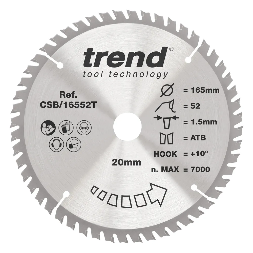 Trend Trä- Batteri- Cirkelsågsklinga 165mm x 20mm x 52T