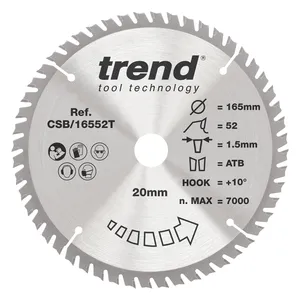 Trend Trä- Batteri- Cirkelsågsklinga 165mm x 20mm x 52T