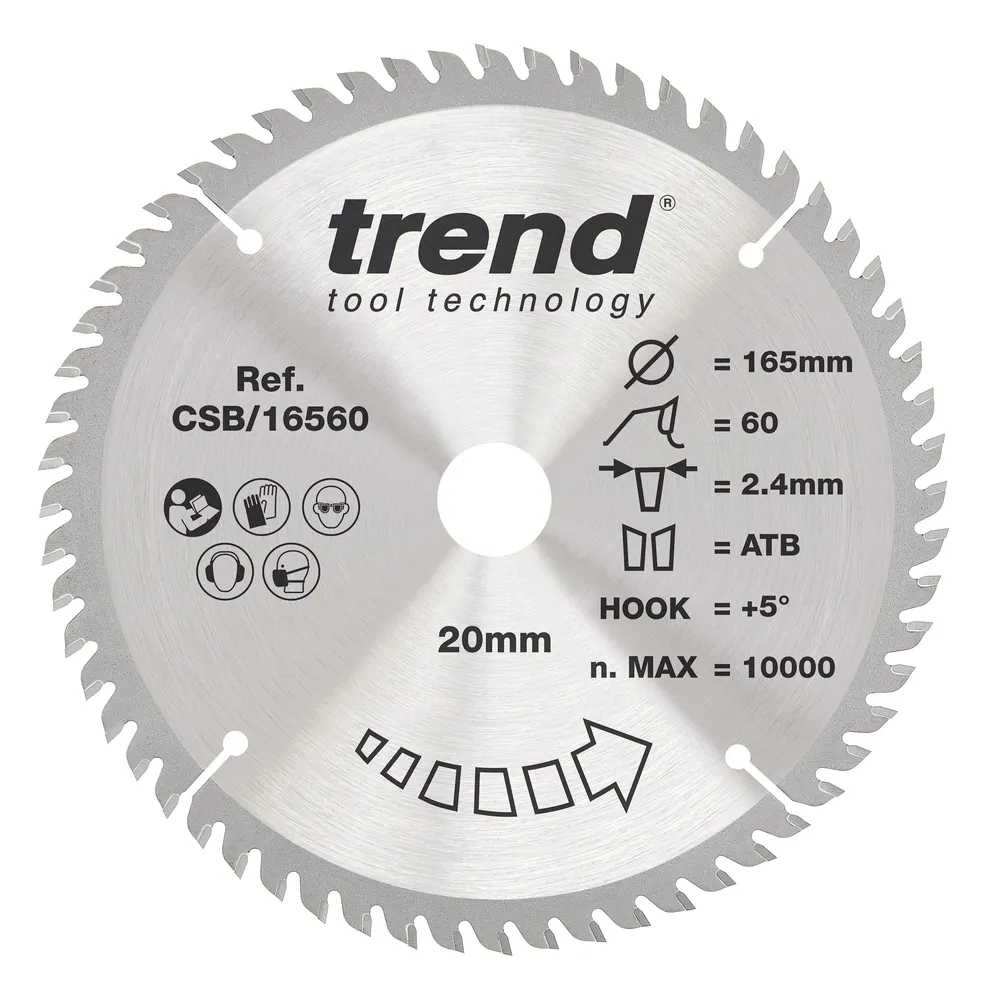 Trend Trä- Cirkelsågsklinga 165mm x 20mm x 60T
