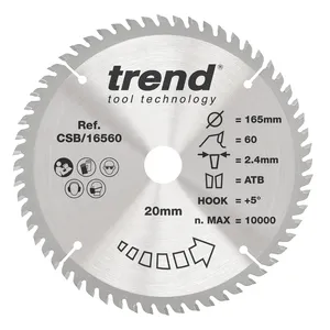 Trend Trä- Cirkelsågsklinga 165mm x 20mm x 60T