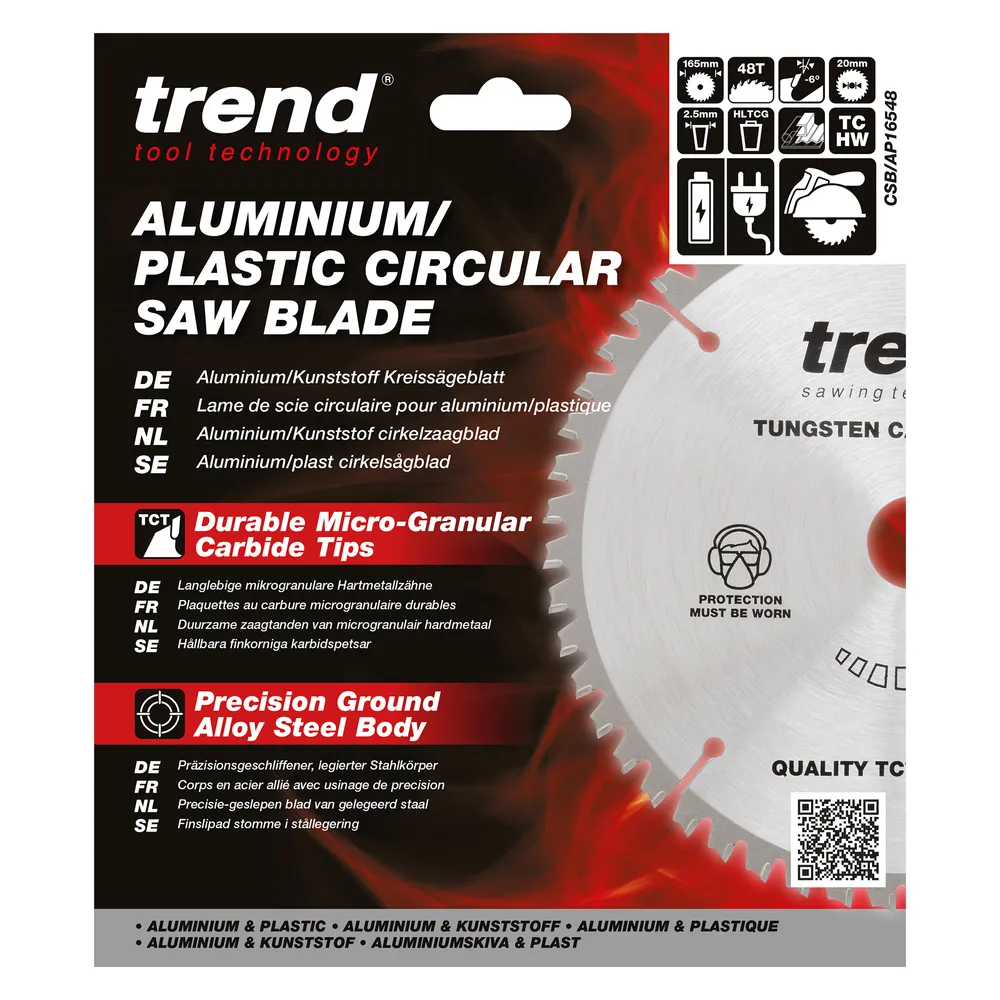 Trend Alu/Plast-Cirkelsågsklinga- 165mm x 20mm x 48T