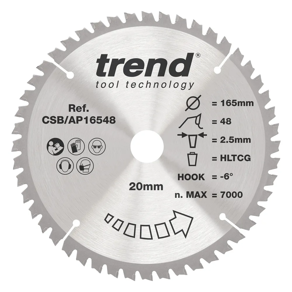 Trend Alu/Plast-Cirkelsågsklinga- 165mm x 20mm x 48T
