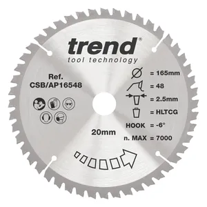 Trend Alu/Plast-Cirkelsågsklinga- 165mm x 20mm x 48T