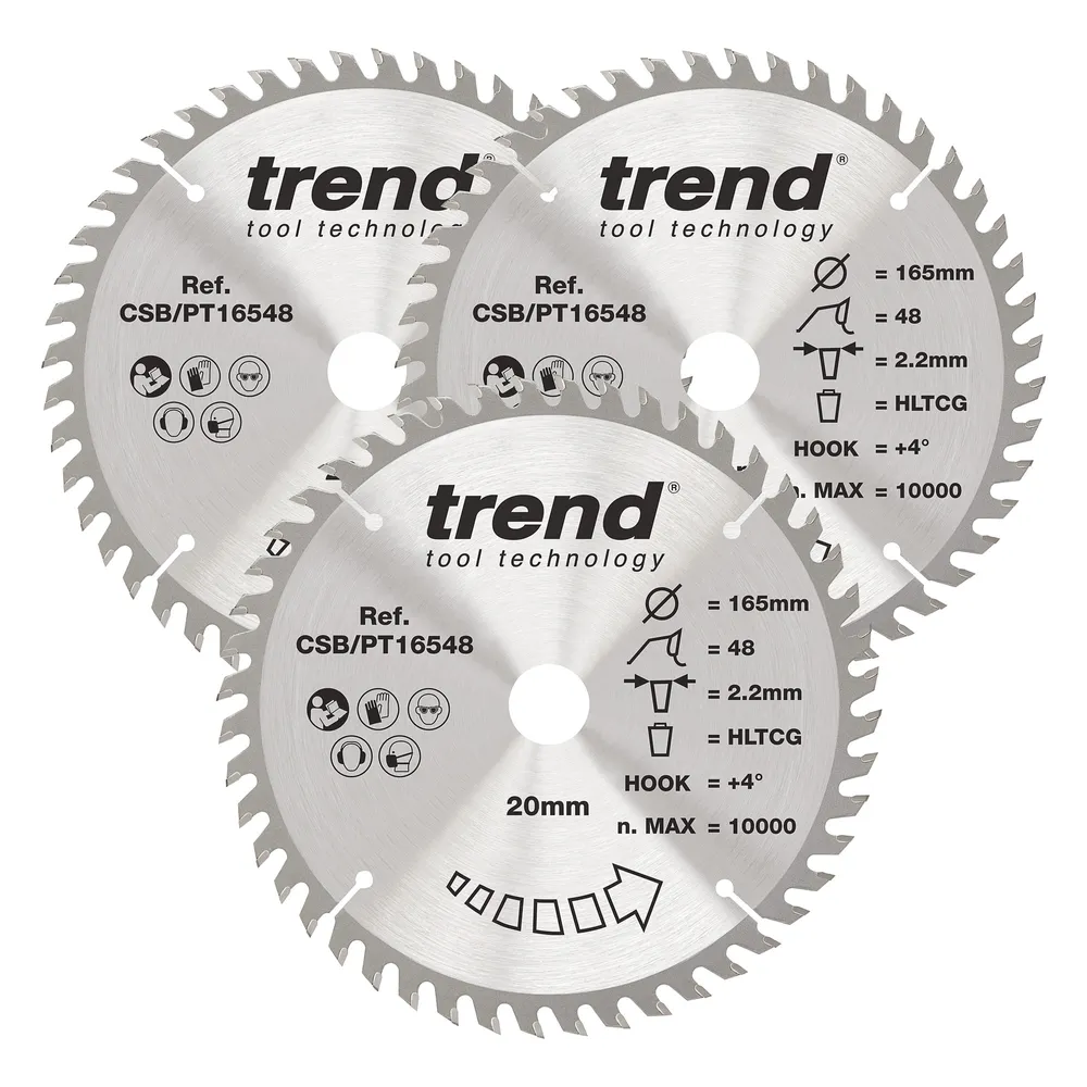 Trend laminat/HPL- Cirkelsågsklinga 165mm x 20mm x 48T, 3 x CSB/PT16548 Set