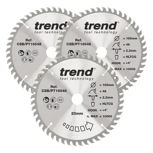 Trend laminat/HPL- Cirkelsågsklinga 165mm x 20mm x 48T, 3 x CSB/PT16548 Set