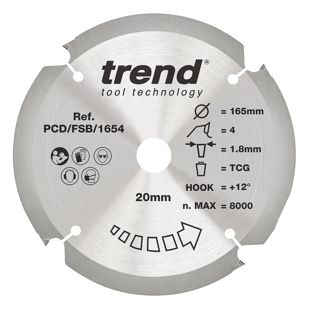 Trend PCD Fibercement- Cirkelsågsklinga 165mm x 20mm x 4T