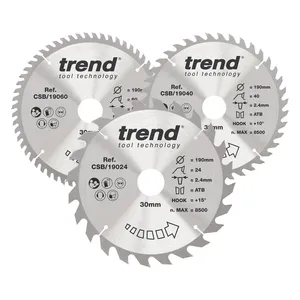 Trend Trä- Cirkelsågsklinga 190mm x 30mm x 24/40/60T, 1 x CSB/19024, 1 x CSB/19040, 1 x CSB/19060 Set