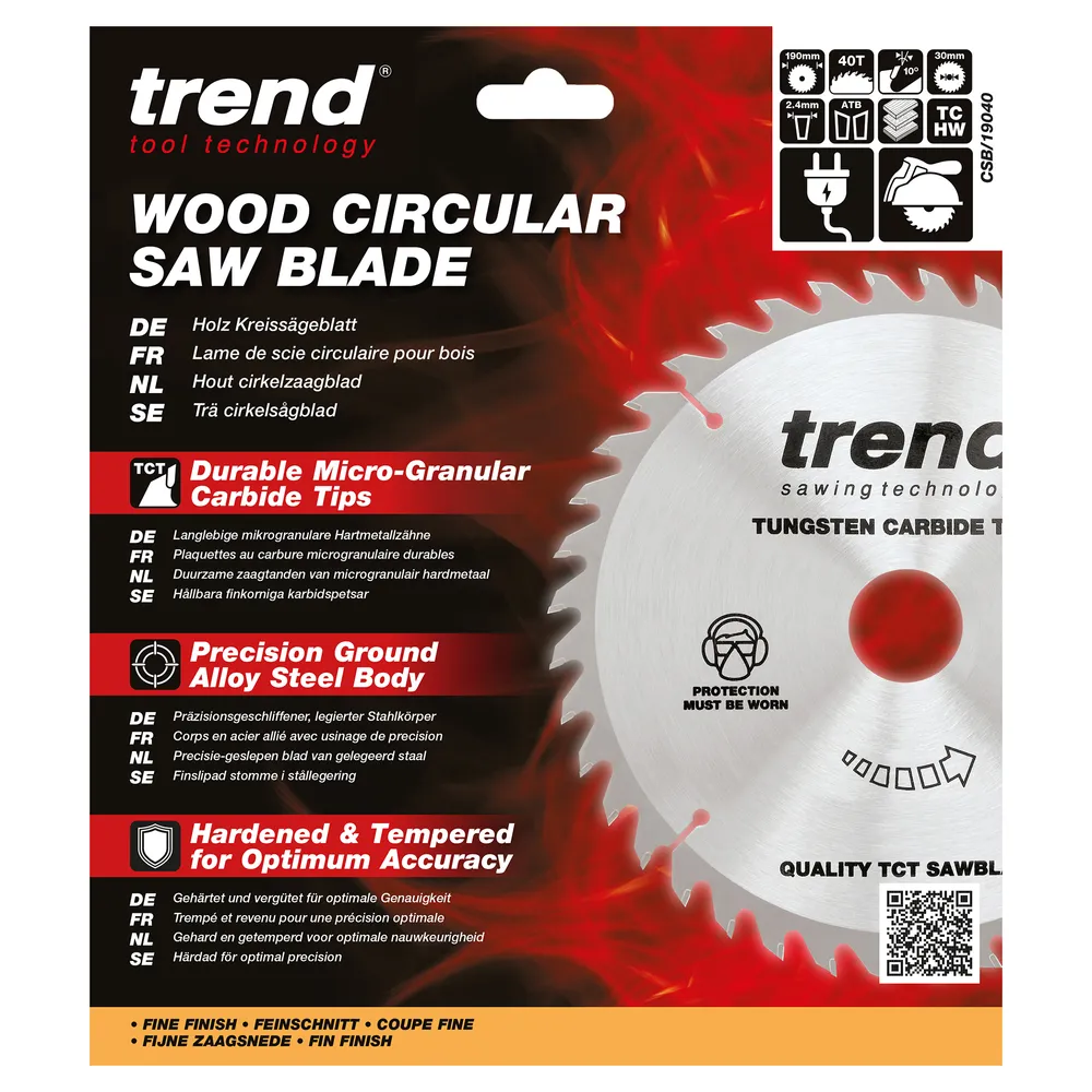 Trend Trä- Cirkelsågsklinga 190mm x 30mm x 40T
