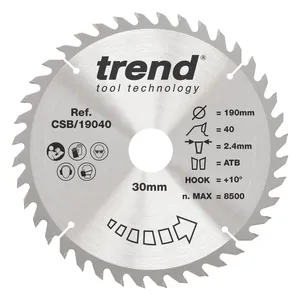 Trend Trä- Cirkelsågsklinga 190mm x 30mm x 40T