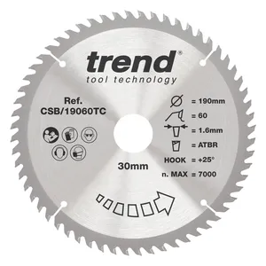 Trend Trä- Batteri- ATBR Cirkelsågsklinga 190mm x 30mm x 60T