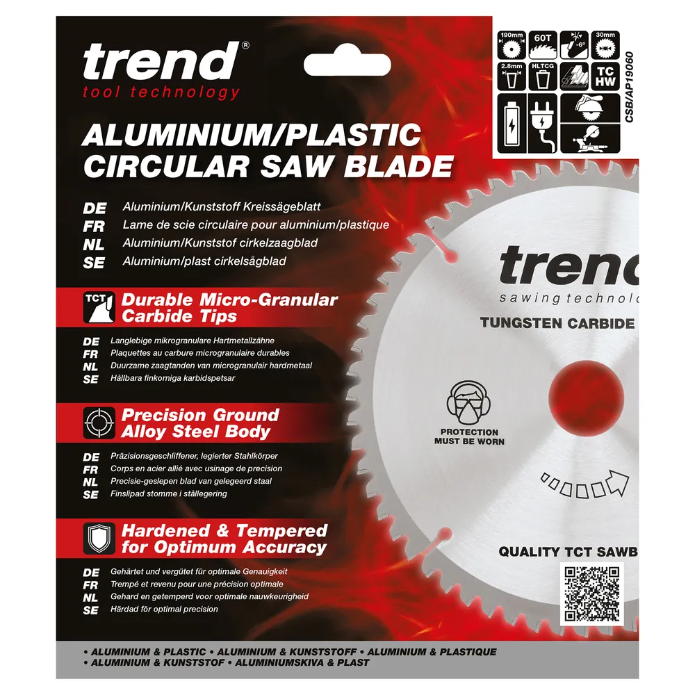 Trend Alu/Plast-Cirkelsågsklinga- 190mm x 30mm x 60T