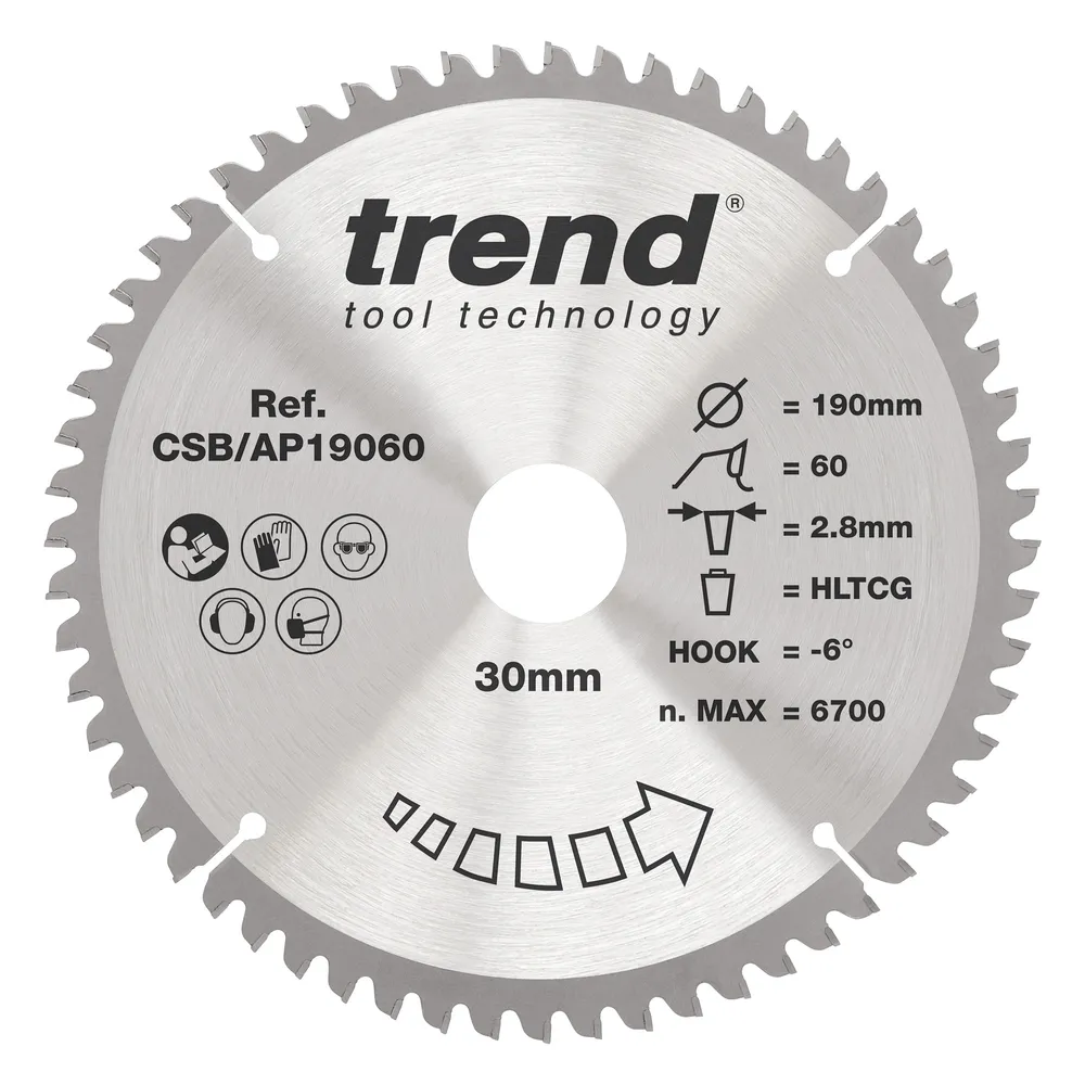 Trend Alu/Plast-Cirkelsågsklinga- 190mm x 30mm x 60T