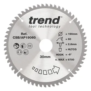 Trend Alu/Plast-Cirkelsågsklinga- 190mm x 30mm x 60T