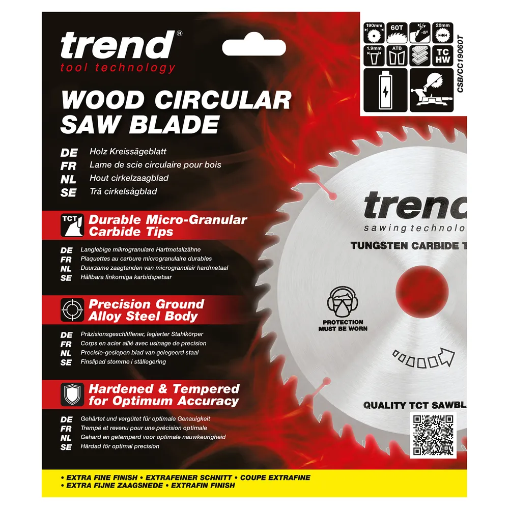 Trend Trä- Batteri- Kap & Gersåg- Sågklinga 190mm x 20mm x 60T