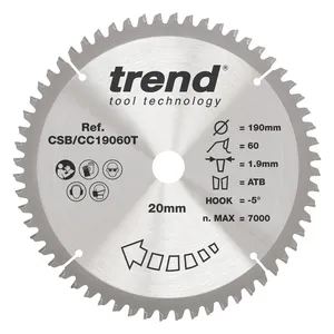 Trend Trä- Batteri- Kap & Gersåg- Sågklinga 190mm x 20mm x 60T