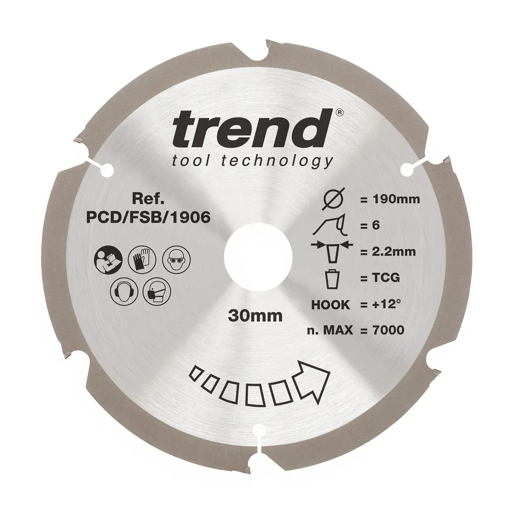 Trend PCD Fibercement- Cirkelsågsklinga 190mm x 30mm x 6T