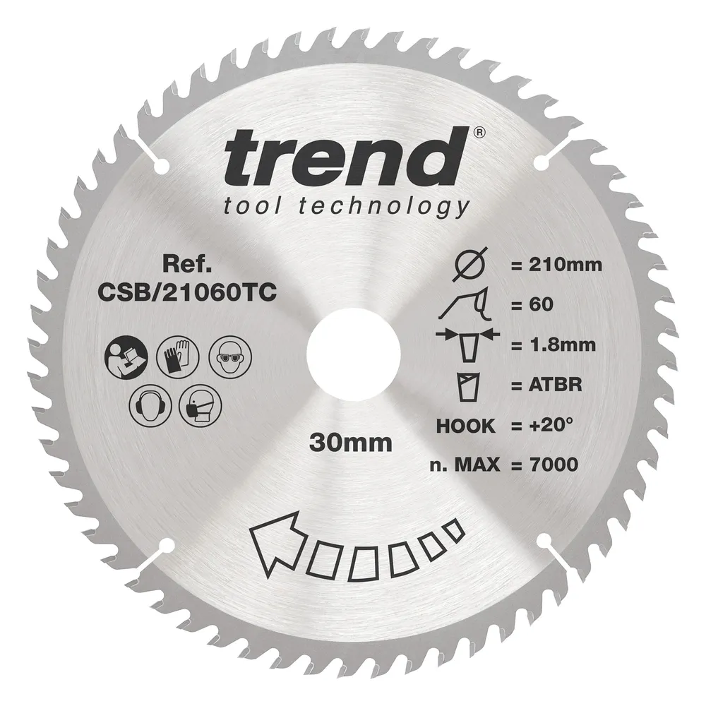 Trend Trä- Batteri- ATBR Cirkelsågsklinga 210mm x 30mm x 60T