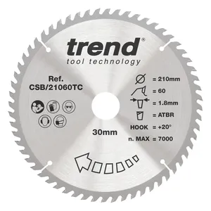 Trend Trä- Batteri- ATBR Cirkelsågsklinga 210mm x 30mm x 60T