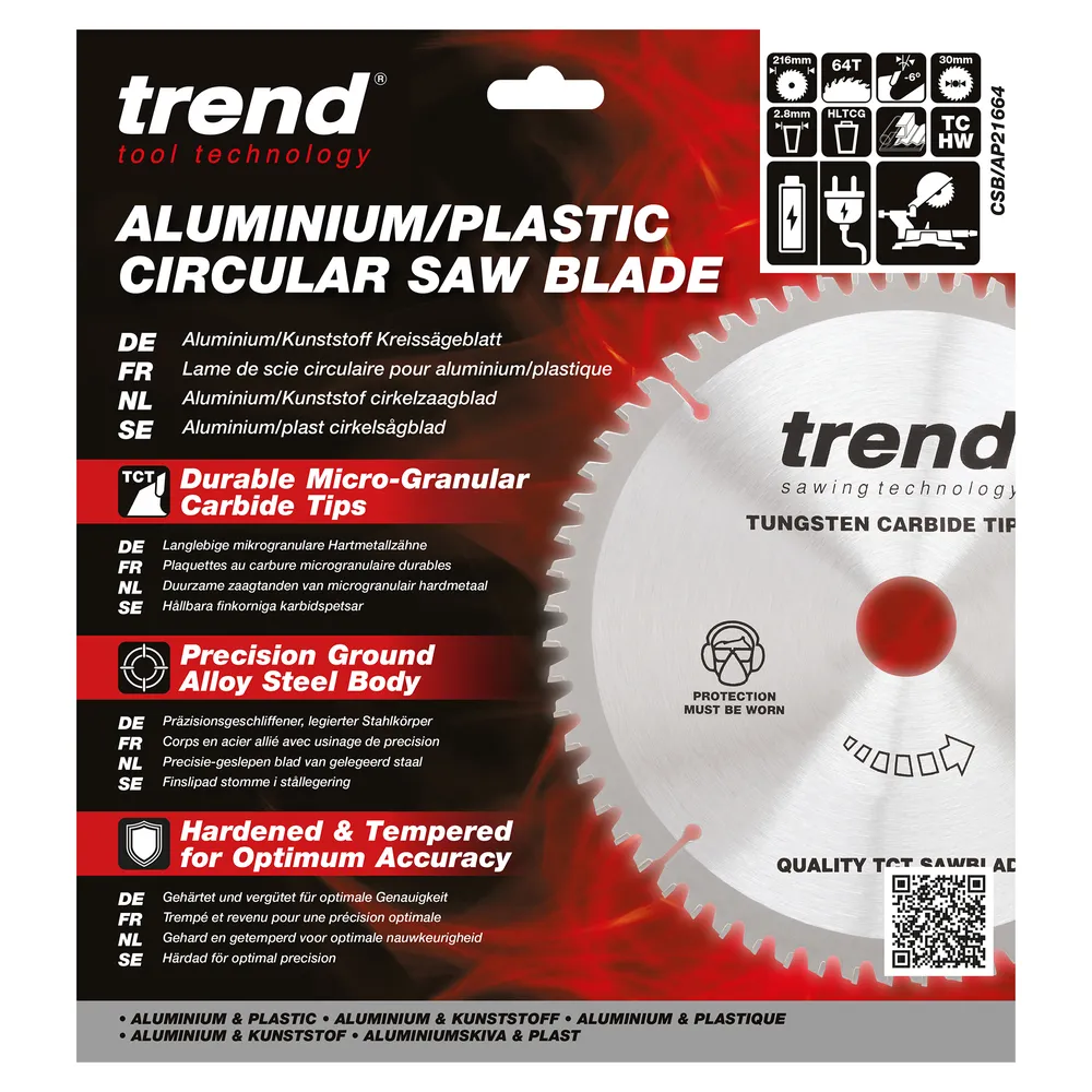 Trend Alu/Plast-Cirkelsågsklinga- 216mm x 30mm x 64T