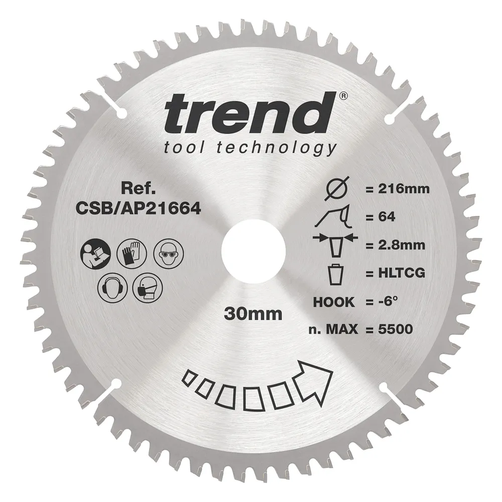 Trend Alu/Plast-Cirkelsågsklinga- 216mm x 30mm x 64T