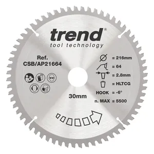 Trend Alu/Plast-Cirkelsågsklinga- 216mm x 30mm x 64T
